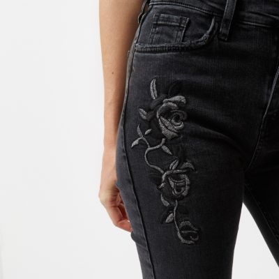 Black floral ripped Lori high waisted jeans